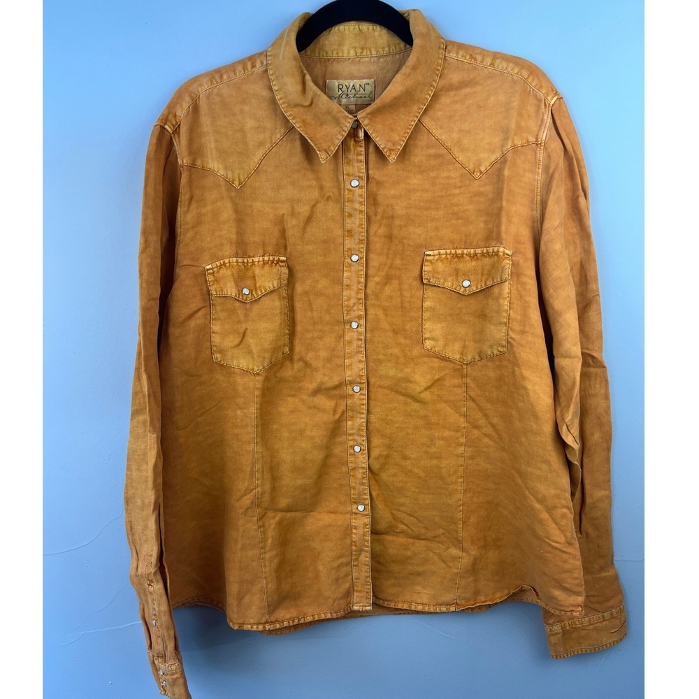 Ryan‎ Michael Mens Pearl Snap Silk Linen Blend Orange Shirt SZ XL Rodeo Western